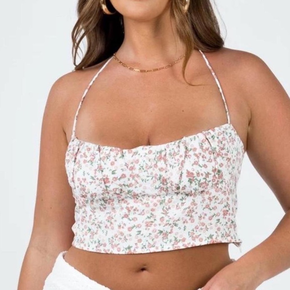Princess Polly White Floral Halter Crop Top